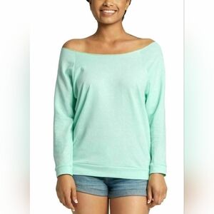 Next Level French Terry 3/4-Sleeve Raglan Pullover Raw Edge Neck - Mint Green